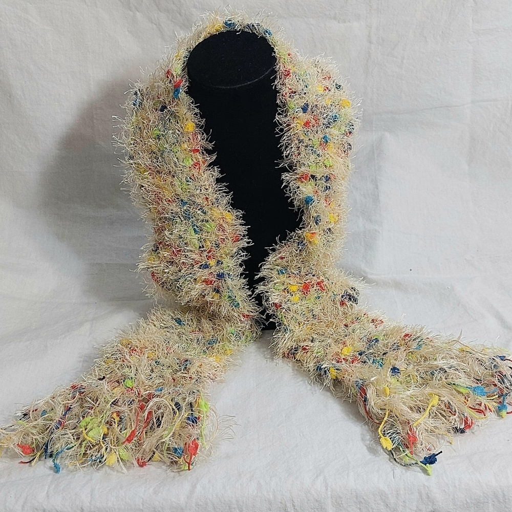 Colorful Fuzzy Handmade Knitted Scarf